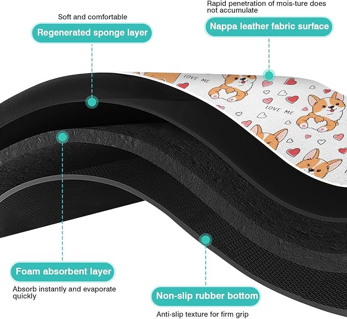 Corgi Dog Food & Water Mat, Pet Feeding Mat for Floor Non-Slip Waterproof, Super Absorbent Cat Bowl Mat, Easy to Clean Eco-Friendly Durable Pet Placemat,12" × 20"