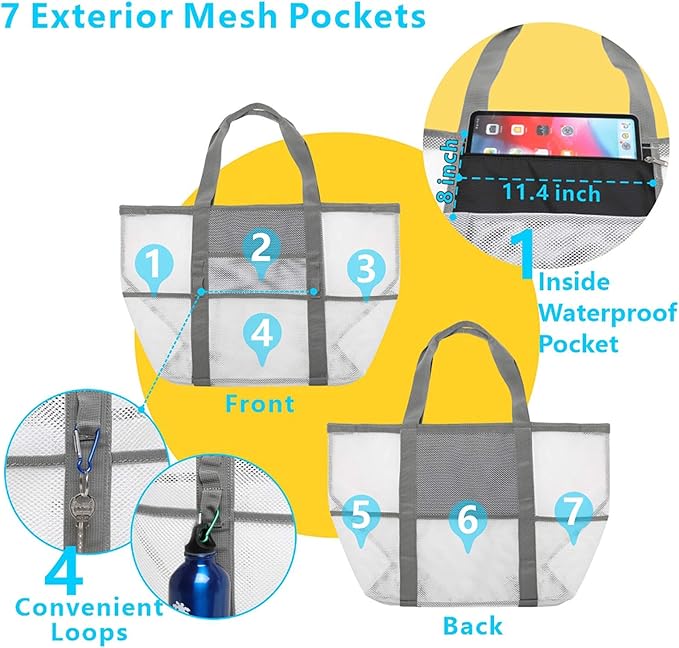 F-color Mesh Beach Bag Family - Large Tote Bag for Cruise Pool Toys Beach Vacation Essentials