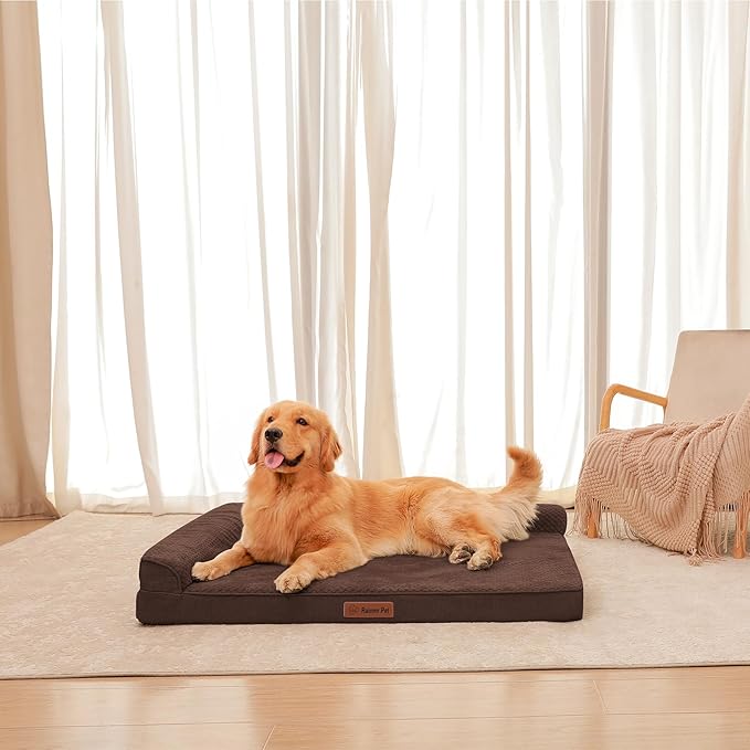 Rainmr Orthopedic Dog Beds for Large Dogs, Memory Foam Dog Beds Large Sized Dogs, Washable Removable Cover, Nonskid Bottom, Waterproof, for Indoor, Outdoor, Crate ＆ Car Use, 44x32x6 Inches, Brown Grey