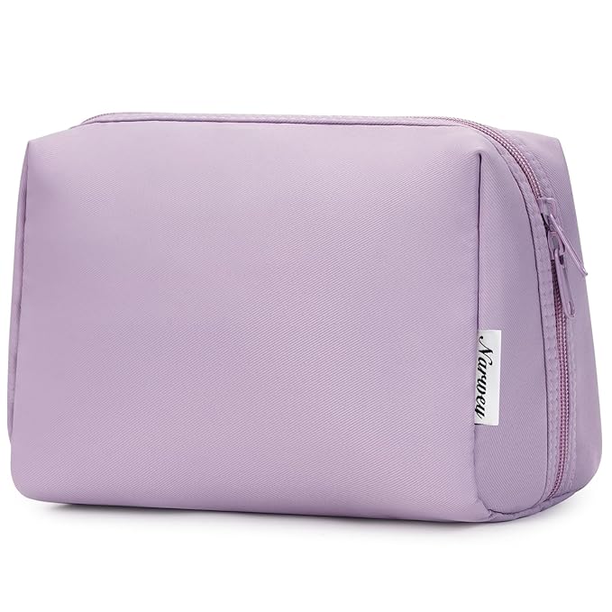 Narwey Cute Makeup Bag Travel Cosmetic Bag Organizer Toiletry Bag Make Up Bags with Compartments for Women Girls (Large, Purple)