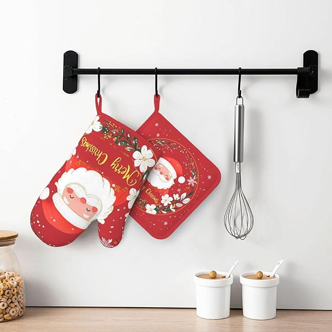 Oven Mitts and Potholders Christmas Snowman Silicone Glove Heat Resistant, Snow Birds Kitchen Gloves for Cooking, 2-Piece Set