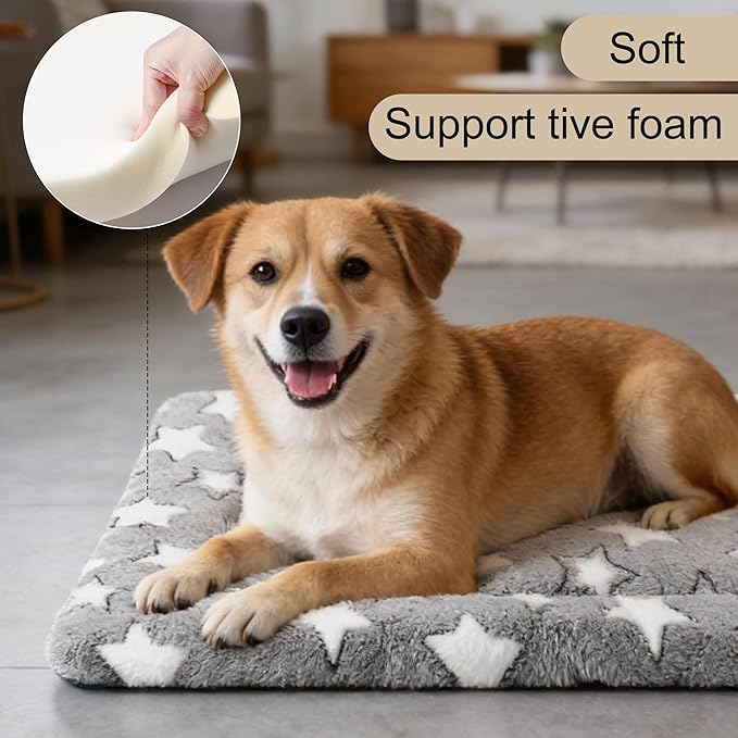 Fogkiss Dog Crate Mat, 4 Piece Reversible Pet Bed, Polyester, Machine Washable, Small Dogs & Cats, Rectangular(Gray Star, 30" L x 20" W x 1.5" Th)