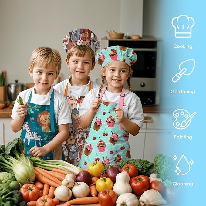 SANDJEST Kids Apron with Chefs Hat Set, Kitchen Apron Gifts