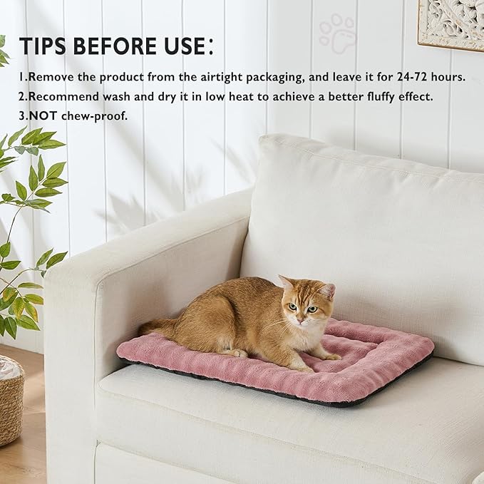 Yaning Pet Bed Mat Crate Pad for Cats Small Dogs, Washable Soft Pet Sleeping Mat Kennel Pad with 3D Bubble Pattern, Dusty Pink, 24"x 18"