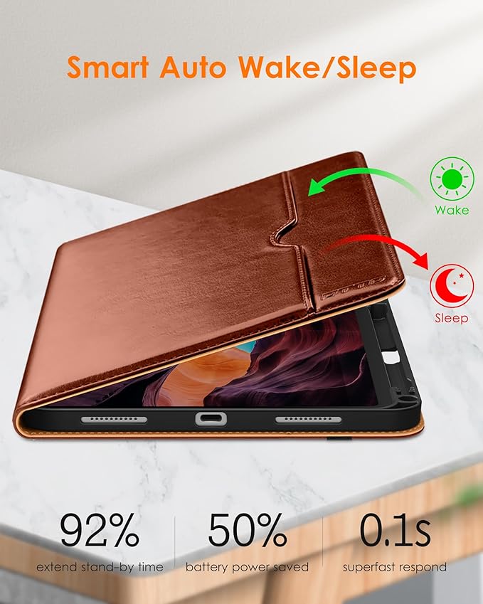 DTTO for iPad (A16) 11th Generation Case 11 Inch 2025, iPad 10th Generation Case 10.9 Inch 2022, Premium Leather Business Folio Stand Cover with Pencil Holder - Auto Wake/Sleep, SaddleBrown
