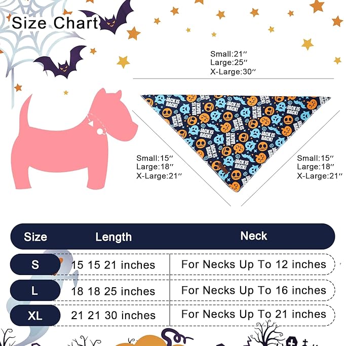 UP URARA PUP Halloween Dog Bandana – Spooky Ghost Print Triangle Scarf for Small Medium Large Dogs, Soft Cotton Pet Bib for Fall, Adjustable Dog Kerchief for Trick or Treat & Costume Parties