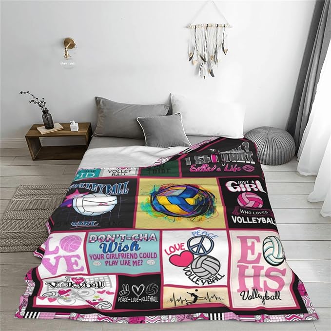 Volleyball Blanket Volleyball Throw Blanket Soft Fleece Flannel Bedding Sports Gifts for Women Girls Lovers Adults Stuff Plush for Couch Sofa Bed Room Decor 50"X60"