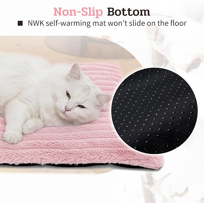 NWK Pack of 4 Fluffy Self Warming Cat Mat, Cat Blanket, Thermal Dog Mat, Washable, Non-Slip Bottom for Sofa & Crate & Kennel & Car Seat (Blush Pink, Large (34'' X 22'' X 0.7''))