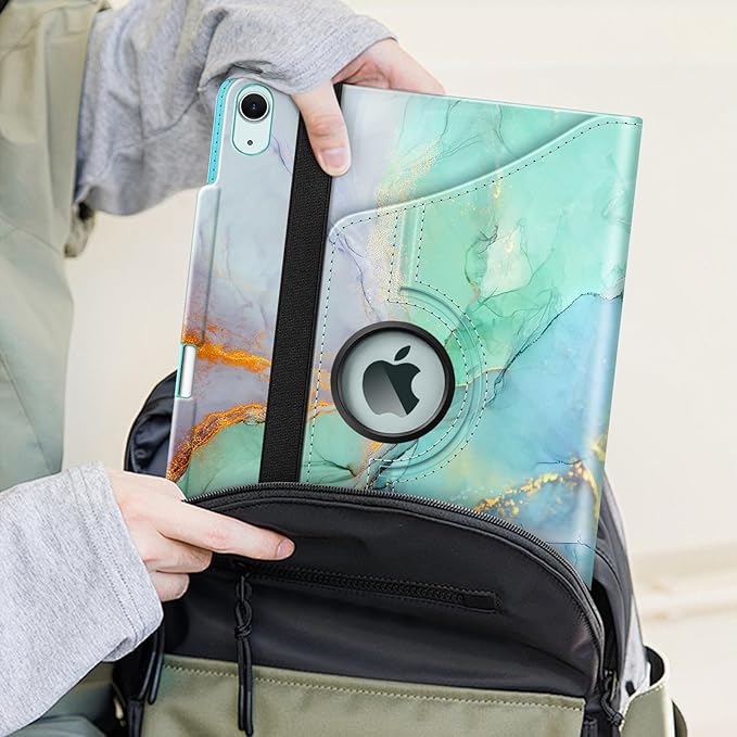 Fintie Rotating Case for iPad Air 13-inch (M3) 2025, (M2) 2024-360 Degree Swiveling Protective Stand Cover with Pencil Holder, Auto Wake/Sleep, Emerald Marble