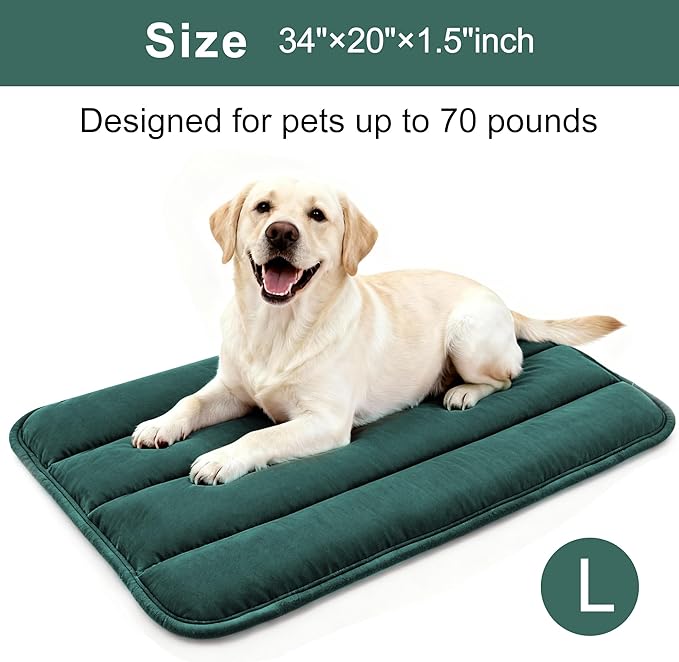 Fogkiss Dog Bed Mat, Reversible Dog Crate Pad with Washable Kennel Mat and Soft Foam, Flat Pet Bed for Dogs & Cats, for Crates Carriers & Travel (Green, 34" L*20" W*1.5" Th)