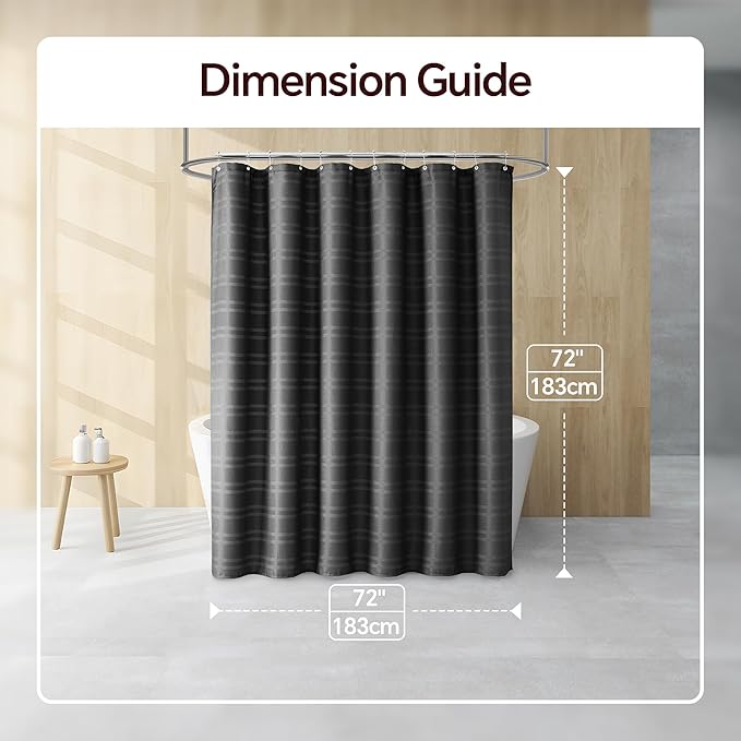 TURKIO Black Shower Curtain Waffle Weave Shower Curtain Striped Fabric Shower Curtains for Bathroom, Black Bathroom Decor