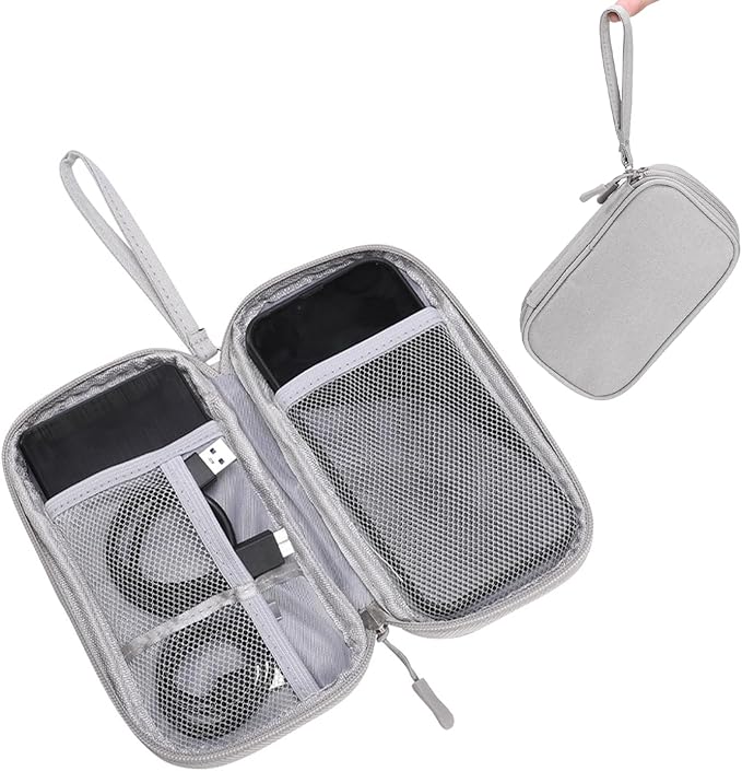 OBHEI Electronic Organizer Double Layer, Water Resistant Cable Organizer Bag for Travel Essentials, Cord, Charger, Phone, Earphone, Large Size,Accessories Travel Essentials (Grey, Single-Layer)