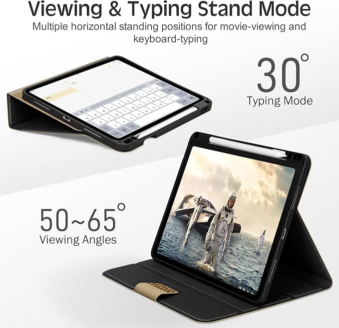 KingBlanc Case for iPad Pro 13-inch (M5 2025, M4 2024) with Built Pencil Holder, PU Leather Smart Stand Cover, Auto Sleep/Wake, Supports Pencil Pro/Pencil (USB-C), Multi-Viewing/Drawing Angles, Beige