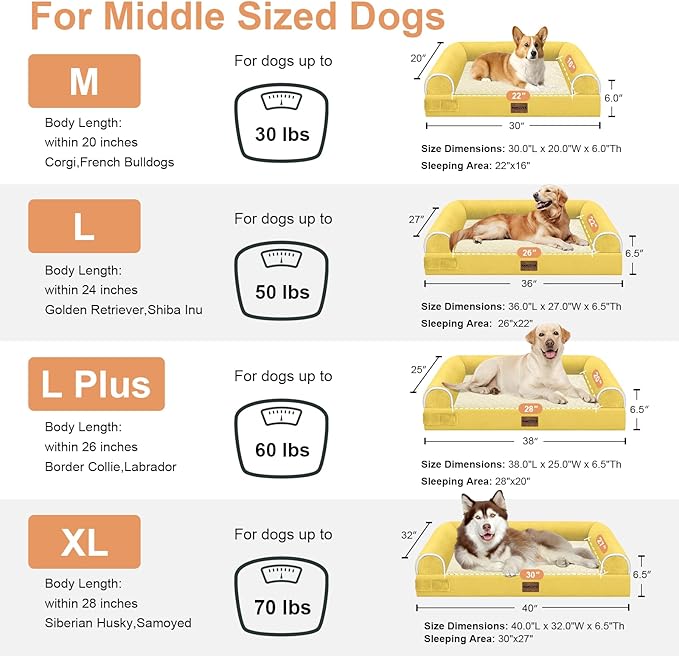 Large Dog Bed Orthopedic Washable: Beds Bolster XL Bed Medium Large Dogs Egg Crate Foam Couch Sofa Waterproof with Removable Cover - Ginger