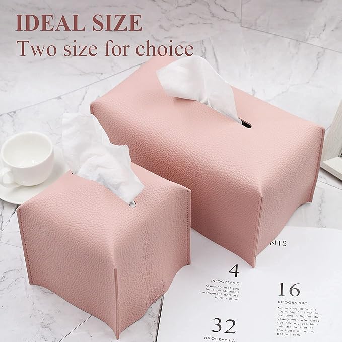 Livelab Tissue Box Cover, Modern Decorative PU Leather Rectangular Tissue Box Case Organizer Holder for Vanity Countertop, Night Stands, Livingroom, Office Desk & Car 9.5X5X5'' | Pink