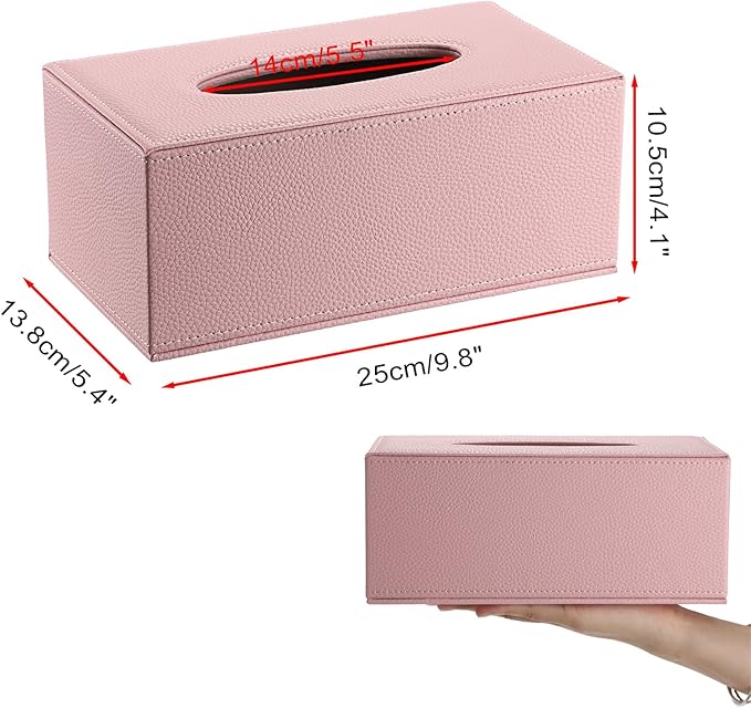 Sumnacon Tissue Box Cover Rectangle Tissue Box Stylish PU Tissue Box Holder with Magnetic Bottom, Decorative Leather Tissue Holders for Living Room Bathroom Table Desk Home Office Car, Pink