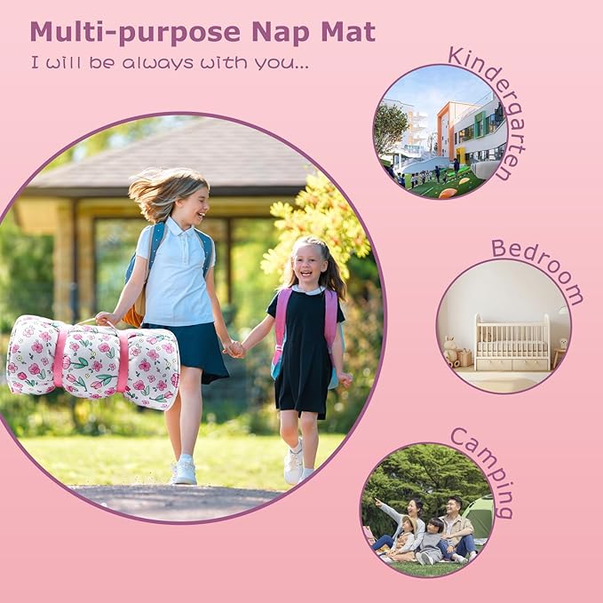 Hi Sprout Toddlers Nap Mat with Removable Pillow and Soft Blanket, Lightweight Daycare Preschool Kindergarten Sleeping Bag, Travel Slumber for Kids Girls Boys