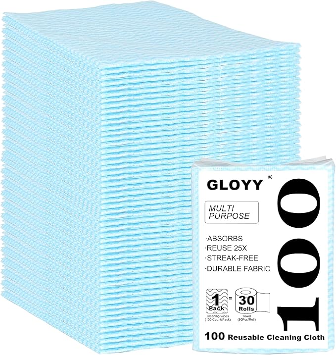 GLOYY Disposable Dish Cloth and Cleaning Handi Wipes, 100ct, Multi-Use Rags for Kitchen, Bathroom and Windows, Blue