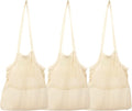 Reusable Mesh Grocery Shopping Bags - Organic Cotton Mesh Tote Bags - Net Farmers Market Bags with Reinforced Bottom - Mesh Mushroom Foraging Tote Bags - Portable Cotton French Market Tote (3 Bags)