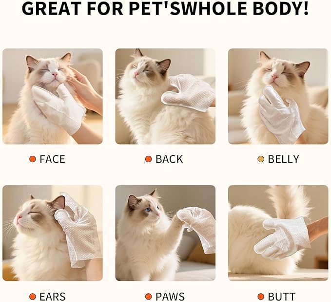 Wagsage Pet Glove Wipes for Dogs and Cats, Cleaning & Deodorizing Grooming Gloves for Daily Care and Traveling, Dog Wipes Washing Gloves Rinse Free, 54 PCS