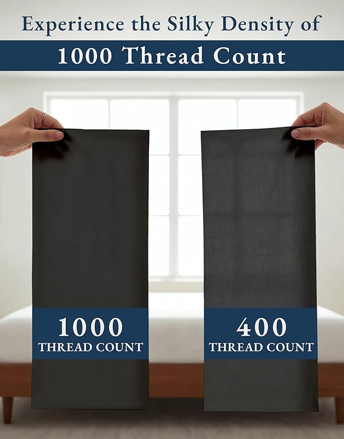 LANE LINEN 100% Egyptian Cotton Extra Long Twin Sheets - 1000 Thread Count, Long Staple Mercerized Cotton No Pill Fade Resistant Silky Sateen Weave for Soft & Comfy Good Night Sleep- Black