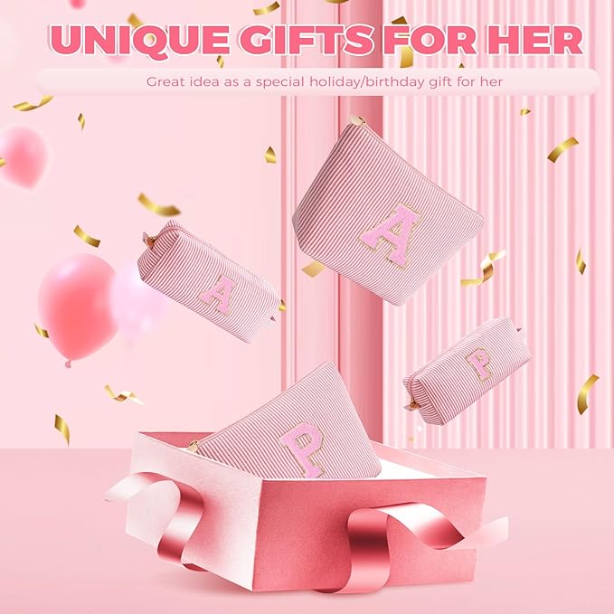 Btffitting Personalized Makeup Bag for Women Girls - Fashion Cosmetic Bag Trendy Travel Toiletry Bag with Initials Letter - Teen Gifts - Peach,P