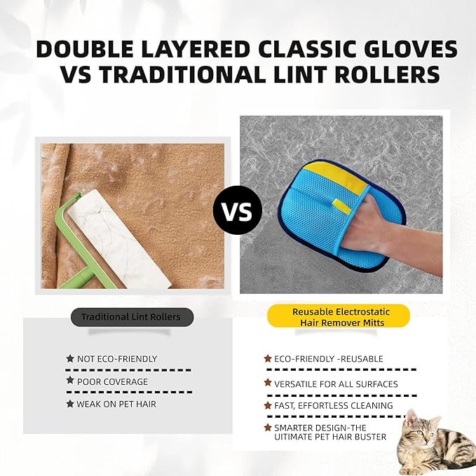 put girl 2-Pack Pet Hair Removal Gloves for Cats & Dogs, Reusable Electrostatic Hair Remover Mitts for Furniture & Clothing