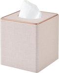 RHCSZ Linen Square Tissue Box Cover,Cube Tissue Box Holder－Excellent Rosegold Leather Decoration,Table Napkin Case Dispenser,Facial Tissues Organizer with Magnetic Bottom for Home Office Car(Beige)