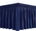 Biscaynebay Wrap Around Bed Skirts for King & Cal King Beds 19" Long Drop, Navy Adjustable Elastic Dust Ruffles Easy Fit Wrinkle & Fade Resistant Silky Luxurious Fabric Solid Machine Washable