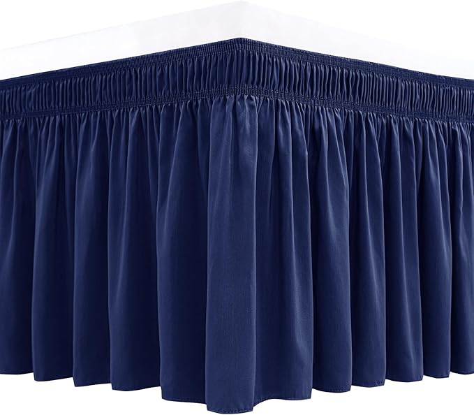Biscaynebay Wrap Around Bed Skirts for Full & Full XL Beds 15" Drop, Navy Adjustable Elastic Dust Ruffles Easy Fit Wrinkle & Fade Resistant Silky Luxurious Fabric Machine Washable