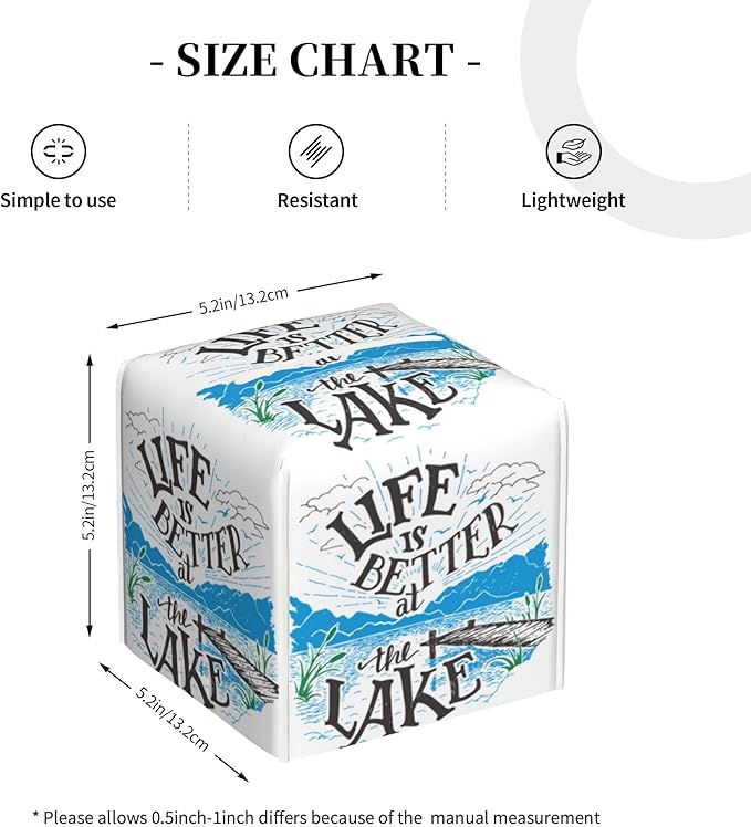 POIUBLE Leather Tissue Box Holder Life is Better at The Lake Tissue Box Cover Square Waterproof Tissue Holder Organizer Modern Napkin Holder for Bedroom Dresser Night Stand Office Desk