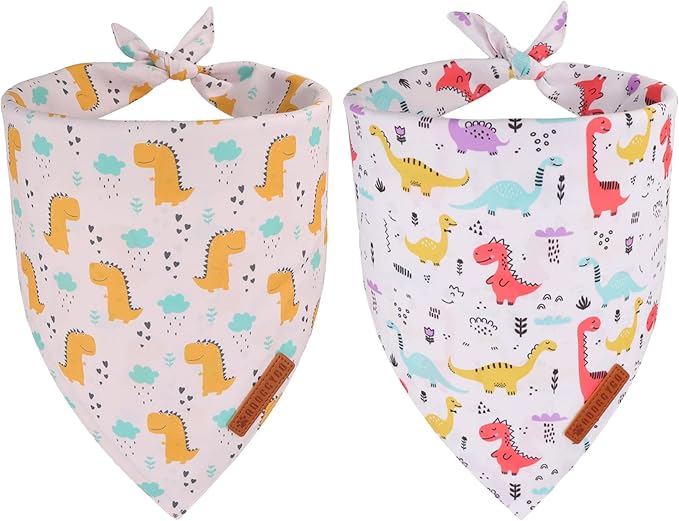 ADOGGYGO Dinosaur Dog Bandanas, Colorful Dino Pattern Pet Scarf, Premium Soft Fabric, Adjustable Fit Dinosaur Bandanas for Medium Large Dogs (Large)