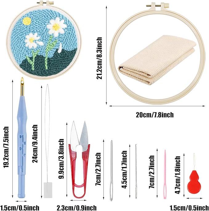 Woohome Punch Needle Kit Included Plastic Hoops, Punch Needle Cloth, Color Yarn and Punch Needle Tools for Adults, Beginners (Chrysanthemum and Cherry Blossom)