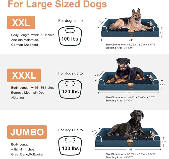 Large Dog Bed Orthopedic Washable: Extra Large Sized Beds for Jumbo Dogs Egg Crate Foam Sofa Couch Waterproof Removable Cover - Navy Blue