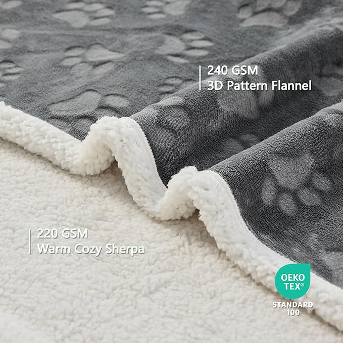 Qeils Pet Blankets for Cats - Waterproof Cat Blanket Washable - Sherpa Fleece Puppy Blanket, Soft Plush Reversible Throw Protector for Bed Couch Car Sofa, Grey 25x30 INCH