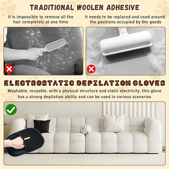 2PCS Pet Hair Removal Glove for Cats & Dogs,Electrostatic Pet Hair Removal Gloves,Reusable Pet Hair Removal Tool,Cat Grooming Gloves for Hair Removal for Couch, Furniture, Carpet, Curtain