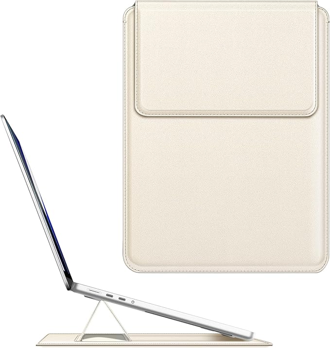 Fintie Sleeve Case for MacBook Air 13.6 A3240 A3113 A2681, Pro 14 A3434 A3401 A3185 A3112 A2992 A2918 A2779 A2442, MacBook Pro/Air 13 - PU Leather Slim Bag Cover with Stand Feature, Starlight