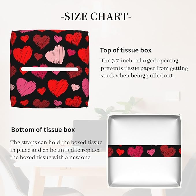 Tissue Box Cover, Colorful Hearts Pu Leather Square Tissue Box Cover Case Organizer Cube Box Holder for Bathroom Vanity Countertop, Night Stands, Office Desk & Car 5.2X5.2X5.2''