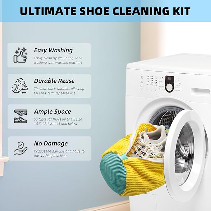 FurrPhunny 2Pcs Shoe Washing Machine Bag, Quick & Easy Cleaning, Laundry Shoe Bag for Washer and Dryer, Cleaning Bag for Sneaker & Most Shoe Types and Sizes (Yellow)