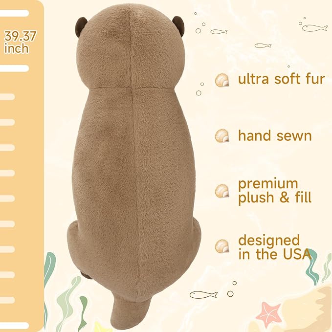 Tezituor 39 inch Giant Otter Stuffed Animal, 3ft Long Otter Plush Body Pillow for Sleeping, Hugging Soft Stuffed Ocean Otter Plush Birthday Party Gift for Kids Girlfriend
