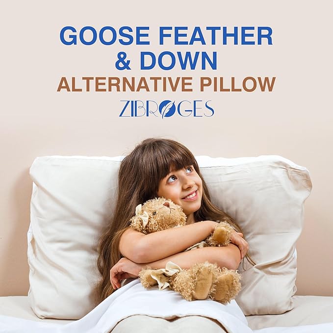 zibroges Goose Feather Pillow Queen Size Set of 2 - Soft and Firm Two Sides Optional, Down Hotel Bed Pillows for Sleeping, Fluffy Support Surround Fill Polyester for Back, Stomach, Side Sleepers