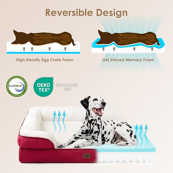 EHEYCIGA Orthopedic Dog Beds for Extra Large Dogs, Waterproof Memory Foam XXL Dog Bed with Sides, Non-Slip Bottom and Egg-Crate Foam Big Pet Couch Bed with Washable Removable Cover,Red