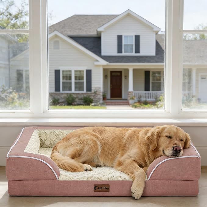 Casa Paw Orthopedic XL Dog Beds, Waterproof Memory Foam Big Pet Bed for Extra Large Sized Dogs 45x35Inch, Non-Slip Bottom and Egg-Crate Foam Dog Couch Bed with Washable Removable Cover, Pink