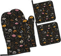 Oven Mitts and Pot Holders Sets of 4 Flower Butterfly Boho Botanical Kitchen Potholder Gloves Heat Resistant Non-Slip for Chef Baking Cooking Grilling BBQ Mittens