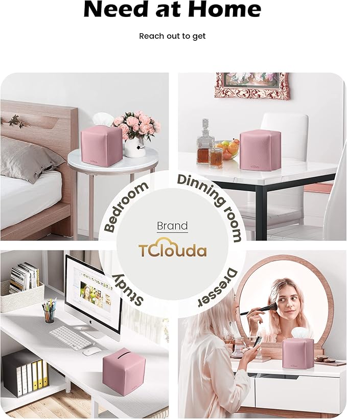 Tclouda Tissue Box Cover for PU Leather, Modern Simple Solid Color Holder Square Tissue Bag, Ideal for Bathrooms,Office,Car,Nightstand,Outdoor Tent,Dining Table,5"X5"X5", Single Pink
