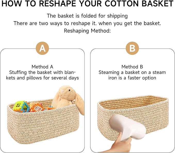 MiniArk Small Storage Baskets for Organizing | Closet Organizer Bins | Shelf Toy Basket | Woven Rope Baskets | Cube Decorative Box | Shallow Basket | 11.5x7.5x4.7” | 3 Packs Dark Gray