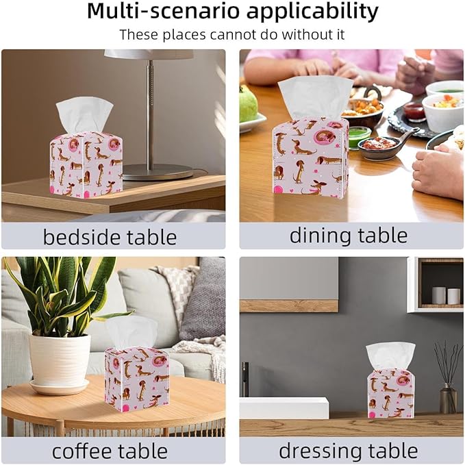 Set of 2 Tissue Box Cover, Cute Dog Dachshund Tissue Box Holder, Facial Napkin Dispenser for Bathroom Kitchen Bedroom Office Hotel