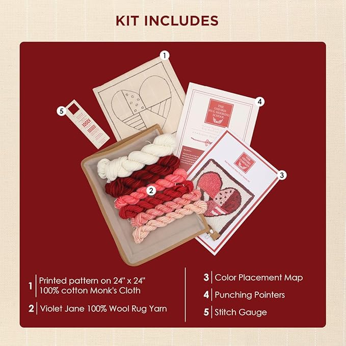 The Oxford Company Punch Needle Kit (Patchwork Red Heart)