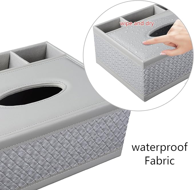 XNONE Tissue Box Cover Rectangle White Kleenex Box Holder PU Leather Facial Tissue Organizer,Multifunctional Remote Control Stationery Storage Box,Home Office Supplies Car Napkin Caddy
