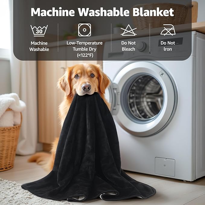 LOOBANI Waterproof Dog Blanket for Couch: Spill-Proof Puppy Blankets for Small Medium Dogs Washable, Reversible Soft Flannel Pet Throw for Dog Bed, Crate, Couch Sofa Cover, Travel, 30" x 40", Black